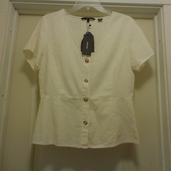 TRENDING PINUP GIRL AESTHETIC NWT LINEN BLOUSE W PEPBLUM BY VERA MODA L - Picture 2 of 5
